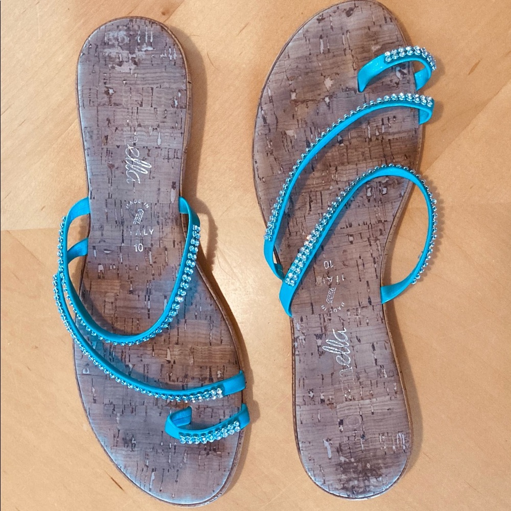Toscanella Turquoise Cork Sandals, 10